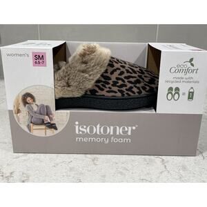 CHEETAH Ladies SM 6.5-7 Isotoner Memory Foam Hoodback ECO Comfort Slippers NIB